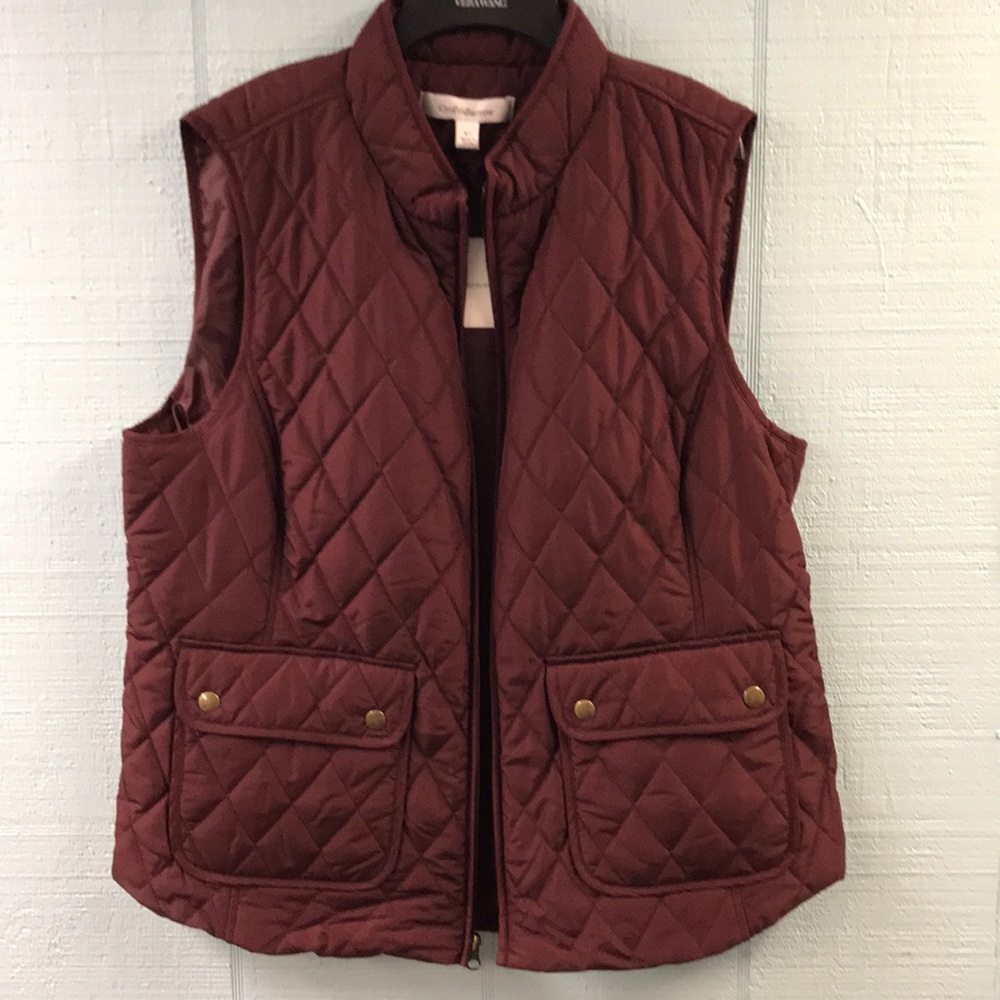 Croft Barrow Quilted Puffer Vest Size XL Burgundy